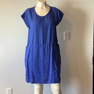 Blue Short sleeved Linen Dress, L/XL, FTTS